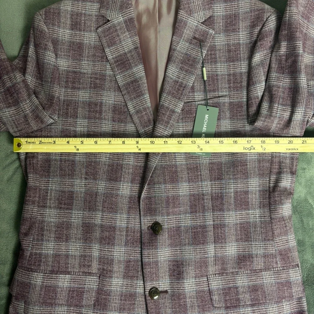 NWT Michael Kors Mens 40L Plaid Sport Coat Blazer Purple Plaid Classic Fit